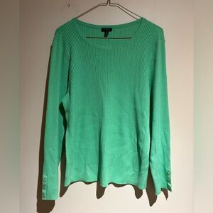Talbots Long Sleeve Green Ribbed Tee Shirt Size Large Petite Buttons